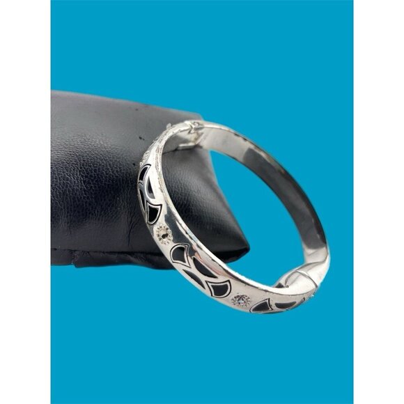 Brighton Capella Black Enamel Rhinestone Magnetic Clasp Hinged Bracelet - Picture 3 of 9